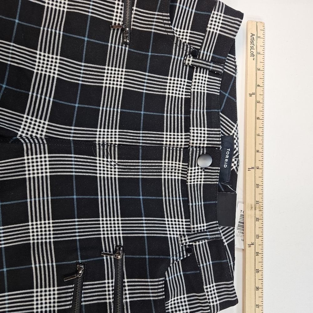 NWT TORRID Size 16 BLACK TEAL PLAID PONTE MULTI ZIP SKINNY ANKLE PANTS POCKET - Picture 14 of 14